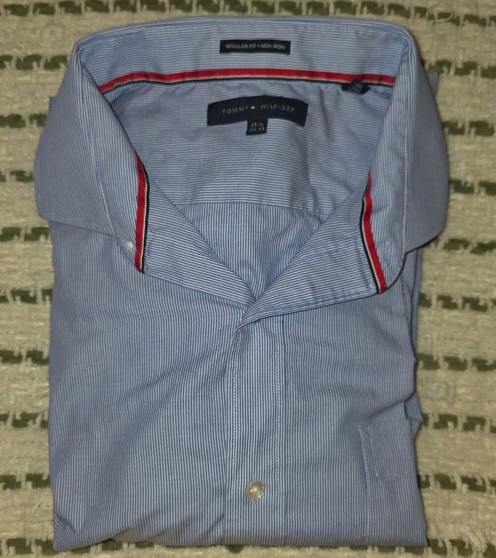 Tommy Hilfiger Button Down Shirt Mens Size Medium M Blue Striped Long Sleeve